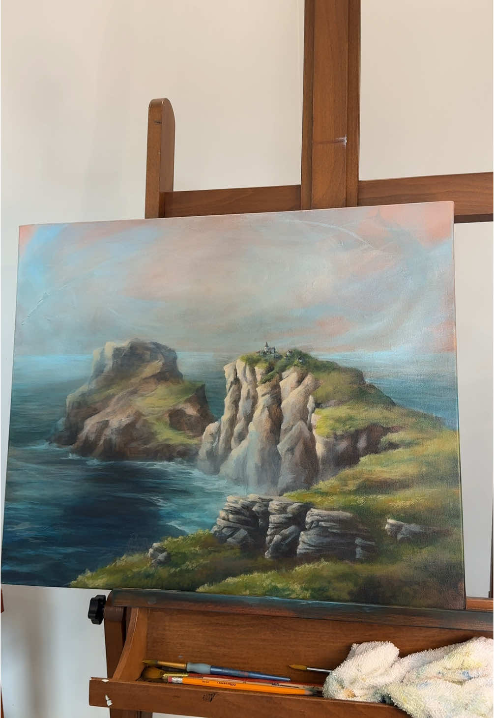A post by @gustofwindart on TikTok caption: Still have a couple of small details left on this painting #oceanartist#seascape#acrylicpainting#artprocess#artstyle#paintingstyle#creatorsearchinsights 