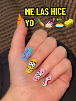 A post by @janinalchair on TikTok caption: Hice el intento.. ¿que tal? 🏝️🍍🧽💅🏻 #uñas #arte #decoracion #bobesponja #diversion 
