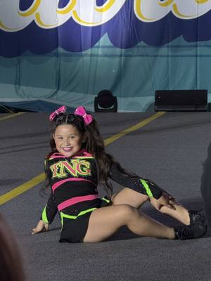 A post by @thekelleyfamily on TikTok caption: My babygirl did amazing and we ended the day with some of our amazing friends! 🥹🩷💚 #bradentonflorida #cheercomp #cheerleading #cheermom #sportslife #kidssports #fyp 
