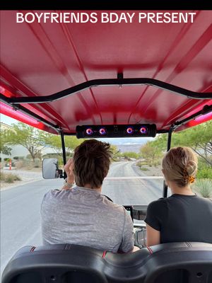 A post by @daisyykent on TikTok caption: The ending is my fav 🥹 when we decided we were moving in together we talked about how fun it would be to have a golf cart to go around in. So I talked to @JM Precision & we made a custom golf cart for an early birthday present ❤️ was such a fun process with the best end result possible 🥰