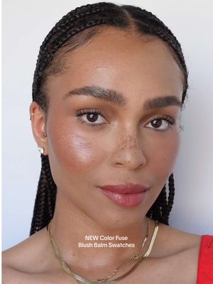 A post by @hauslabs on TikTok caption: @Alexis Conway swipes on summer skin with 4 NEW shades of Color Fuse Blush Balm 🌶️️ Available now on #TikTokShop + @sephora 
