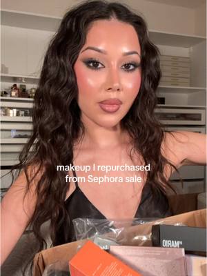 A post by @nazliayunus on TikTok caption: makeup I repurchased from the Sephora sale! @sephora @YSL Beauty @MERIT Beauty @Huda Beauty @makeupbymario @tomfordbeauty @dermalogica @Living Proof, Inc. @Charlotte Tilbury #makeup #makeupproducts #sephorasale #makeuprestock #makeuproutine #sephorahaul #makeuphaul 