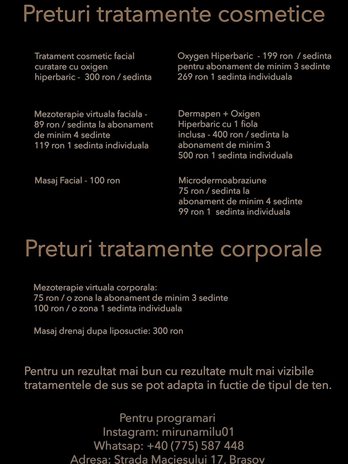 A post by @mirunamilu1 on TikTok caption: #foryou #viral #tratamentefaciale #brasov #mezoterapievirtuala #oxigenhiperbaric #microdermabraziune #masajlimfatic #liposuctie 