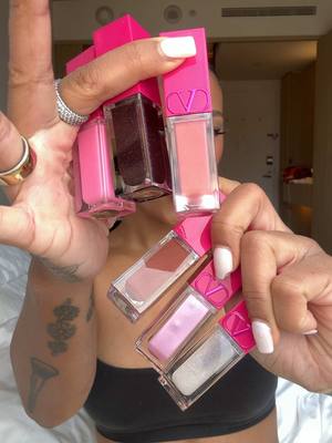 A post by @leilanigreen on TikTok caption: Makeup products from Valentino that just MAKE SENSE 😍 @Valentino.Beauty  -face base in “Rosa” -eye2cheek pallette in 06 -spike Valentino lipstick in 134R -puffer gloss in 122A