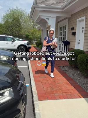 A post by @nurseinthemakingkristine on TikTok caption: I don’t have time to get robbed - it’s finals week!  #nclexprep #nursingstudent #gettingrobbedtrend #nursingschool #LPN #RN #nurisngnotes #nursinghumor
