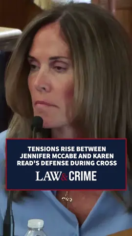 A post by @lawandcrime on TikTok caption: Tensions rose on Friday as the defense team for Karen Read questioned Jennifer McCabe during cross-examination. The defense was asking her questions about calls she made after finding John O’Keefe on her sister’s front lawn. That's when things started to get a little heated. #karenRead #karenreadtrial #livetrial #trial #courtroom #boston #trueCrime #Truecrimetok