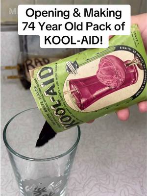 A post by @mrs.fallout on TikTok caption: Opening & Making a 74 Year Old Pack of Grape KOOL-AID from a Fallout Shelter #fallout #mrsfallout #fallouttok 