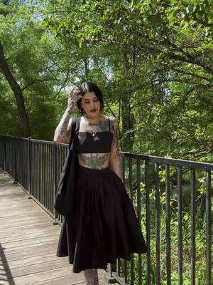 A post by @cejachel on TikTok caption: 85° already 🥵 I thought I was going to be layering a lot more this spring 😅 #springfashion #outfitideas #romanticgoth #whatiwore #ootdinspo #grwm #vixenbymichelinepitt #vixenstyle 