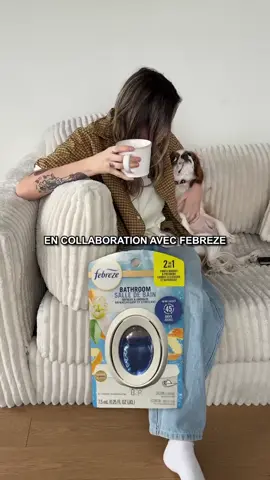 A post by @alybrassard on TikTok caption: OK là, quand ta salle de bain sent aussi fresh… tu veux laisser la porte grande ouverte. Febreze Salle de Bain garde ça frais jusqu’à 45 jours ! C’est pas de la magie, c’est @Febreze #FebrezeSalleDeBain #pub