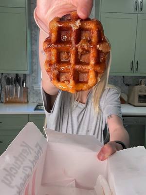 A post by @tinekeyounger on TikTok caption: Trying KFC’s new chicken and waffles and added a little touch of spice 🌶️ try KFC’s new Chicken and Waffels exclusives delivered with Uber Eats until 5/4 @Uber Eats @KFC 