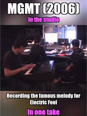 A post by @llusionmusic on TikTok caption: MGMT front man Andrew VanWyngarden laying down the iconic melody for “Electric Feel” in the studio in 2006, and they have no idea how giant this song will become one day, crazy! #mgmt #electricfeel #llusionmusic #fyp #music #studio #studiosession 