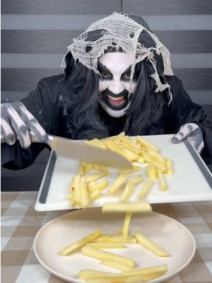 A post by @yoeslan on TikTok caption: Monster makes apple fries 🍟 🤣 #monsterundermybed #funnyvideo 