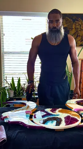 A post by @mauricerobinson on TikTok caption: Follow the rules...Then break them with class...👨🏿‍🎨❤️‍🔥 #Art #creative #artist#artsandcrafts #woodworking #Beardedartist #beardedblackmen #TOPREELS #Art #handcrafted #epoxyresin #focus #artistic #artists #artlovers #peace #artstagram #artexhibition #acrylicpainting STAY TUNED #followme #share #comment 