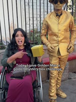 A post by @theofficialgeet on TikTok caption: You need to see Golden Man ne kya chuna: Paise ya Golden Box 🔥 End Miss Mat Karna 🥰 Kaisa lagga humara ye latest challenge? Iss situation me aap kya karte? Join Me to Spread Happiness 👉🏼 @theofficialgeet 🥰 . . #theofficialgeet #lovegeet #humanity #randomactsofkindness #surprise #trending #elderly #streetartist #livingstatues #goldenman #tiktokpartner 