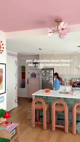 A post by @honeyidressedthepug on TikTok caption: Even the bathroom gets a full design moment #dopaminedecor #bathroomdecor #colorfulhome #maximalistdecor 