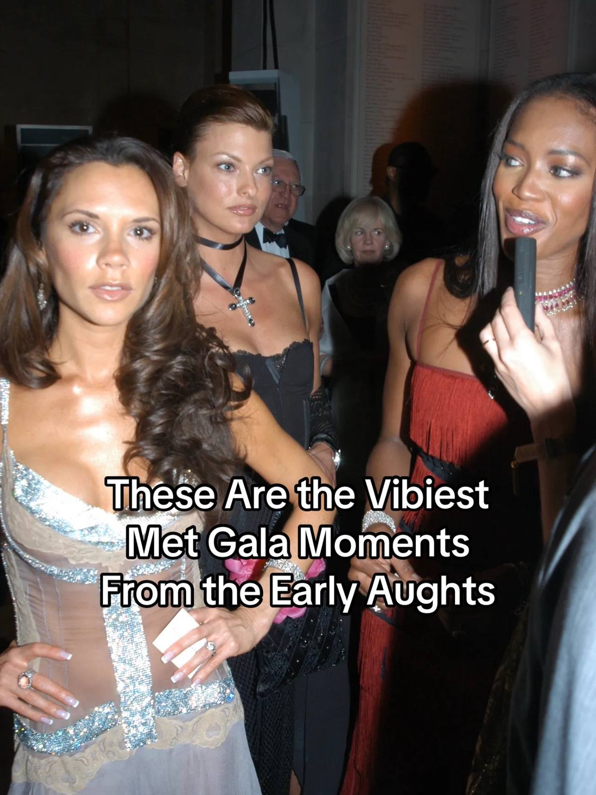 A post by @voguemagazine on TikTok caption: Although the 2000s feel “close” to now, photos from the early aughts #MetGala showcase a world different from today’s—one where everything still felt remarkably carefree. Tap the link in bio to see some of our favorite rare photos from 2000 to 2009 at the Gala, with stars like #VictoriaBeckham, #NaomiCampbell, #TaylorSwift, #Rihanna and more in the mix. 