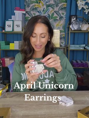 A post by @fizznbling_v on TikTok caption: Unicorn Alert!! 🦄 #Unicorn #aprilbirthday #aprilbirthstone #Earrings @Bomb Party Official 