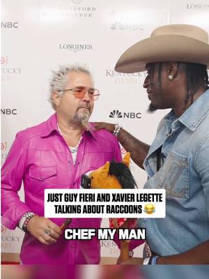 A post by @nfl on TikTok caption: #guyfieri really wants #xavierlegette’s special raccoon recipe 😂😂 #carolina #panthers #nfl #kentuckyderby 