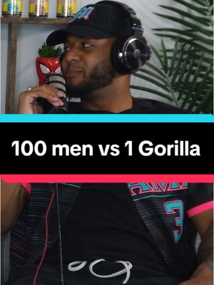 A post by @canivibewithyallpodcast on TikTok caption: 1 gorilla 🦍 vs 100 men @Caz @Chrismathis #fyp #podcast #foryou 