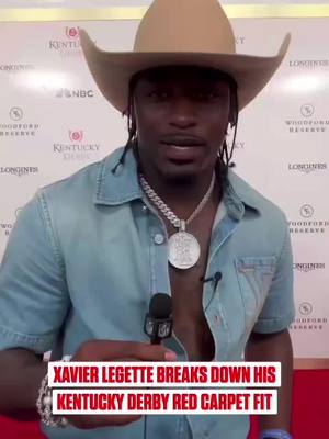 A post by @nfl on TikTok caption: denim on denim for #xavierlegette 🔥 #nfl #carolinapanthers #kentuckyderby 