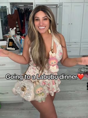 A post by @candylover89 on TikTok caption: Labubu dinner time 🥰🤣 #grwm #ootd #labubu @POP MART US #candylover89 #funny 