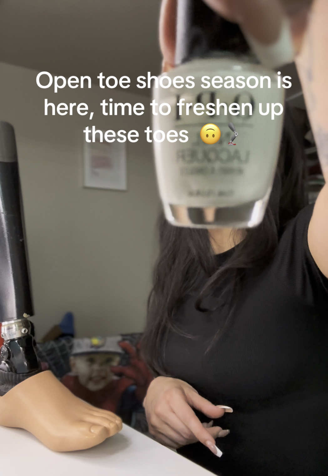 A post by @thefitglamputee on TikTok caption: Even tho it’s a fake foot still gotta keep it cute 💅🏽💁🏻‍♀️ what’s ur go to nail color ? 