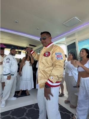A post by @natalientheaguilars on TikTok caption: was not expecting to have a Niners vs raiders dance off at my birthday party but … 😭😂 #theaguilars #dad #joke 