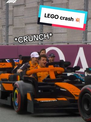 A post by @f1 on TikTok caption: huge crash, bricks everywhere, drivers living their best life 😆 #F1 #formula1 #miamigp @LEGO @LEGO® & F1® 