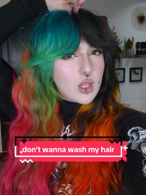 A post by @amberdoesmermaidhair on TikTok caption: fixing my hair so I don't need to wash it ofc  #scottishtiktok #althair #althairstylist #althairinspo #rainbowhairdontcare #amberdoesmermaidhair #rainbowhair #alternativehair #Scottishalt #scottishaltgirl  ALT HAIR INSPO  ALT GIRL HAIR DYE ALT GIRL HAIR HACK