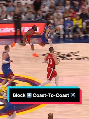 A post by @nba on TikTok caption: Jokić block leads to Murray finishing on the other end 👏 #NBA #NBAPlayoffs 
