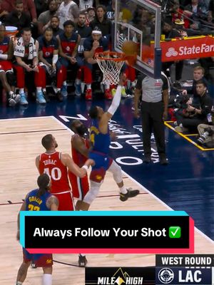 A post by @nba on TikTok caption: Russ with the CLUTCH putback on his own miss 😱 #NBA #Basketball #NBAPlayoffs #DenverNuggets #RussellWilson 