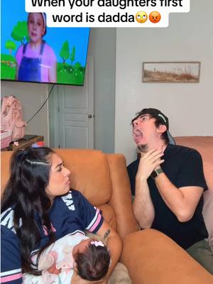 A post by @anxietycouple on TikTok caption: Why do they always say dadda first!!😭😡 #foryou #fyp #couplecomedy #viral #couplegoals 