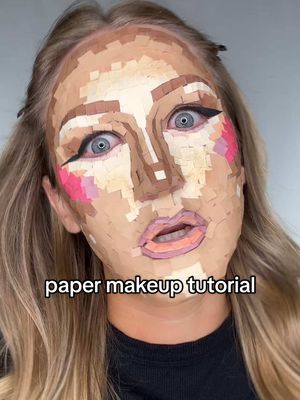 A post by @katiefarhood on TikTok caption: let’s do a full face of paper makeup 🥲 ib @kevinrupard @Choopyksworld #makeupchallenge #beautychallenge #papermakeup #papermakeupchallenge #papermakeuptrend 