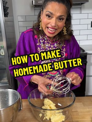 A post by @foodnetwork on TikTok caption: Homemade butter is SO easy 😲 All you need is some heavy cream and a stand mixer! (Thanks, @Maneet Chauhan!) #ManeetsEats