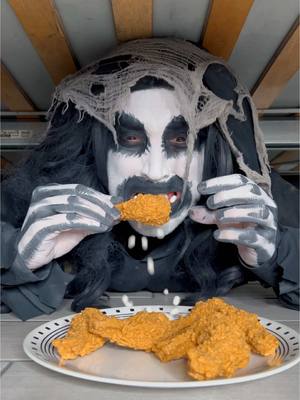 A post by @yoeslan on TikTok caption: Monster bites hard chicken 🍗😂 #funnyvideo #monsterundermybed 