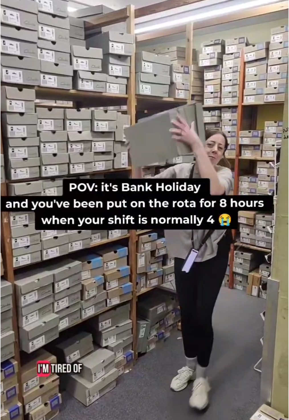 A post by @clarks on TikTok caption: bank holiday for some of us, not all 🥲 #clarks #fyp #retail 