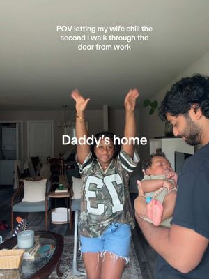 A post by @mattandkharli on TikTok caption: Jk she still stays right next to me because she can’t get enough baby cuddles 🥹 #mattandkharli #couplestiktok #husbandwife #cutecouple #baby 