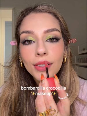 A post by @lilyslilah on TikTok caption: vraiment une diva cette crocodilla bombardila !!😎 #makeuptutorials #ballerinacappuccina #makeup #makeupfacile #espressonasignora  réf : Base @rimmellondon  Fdt @Haus Labs by Lady Gaga  Anticerne @hauslabs Blush @Huda Beauty  Contour @Sephora Collection  Poudre @hauslabs  Mascara @Diorbeauty + @Lancôme  Encre à lèvres @Maybelline France 