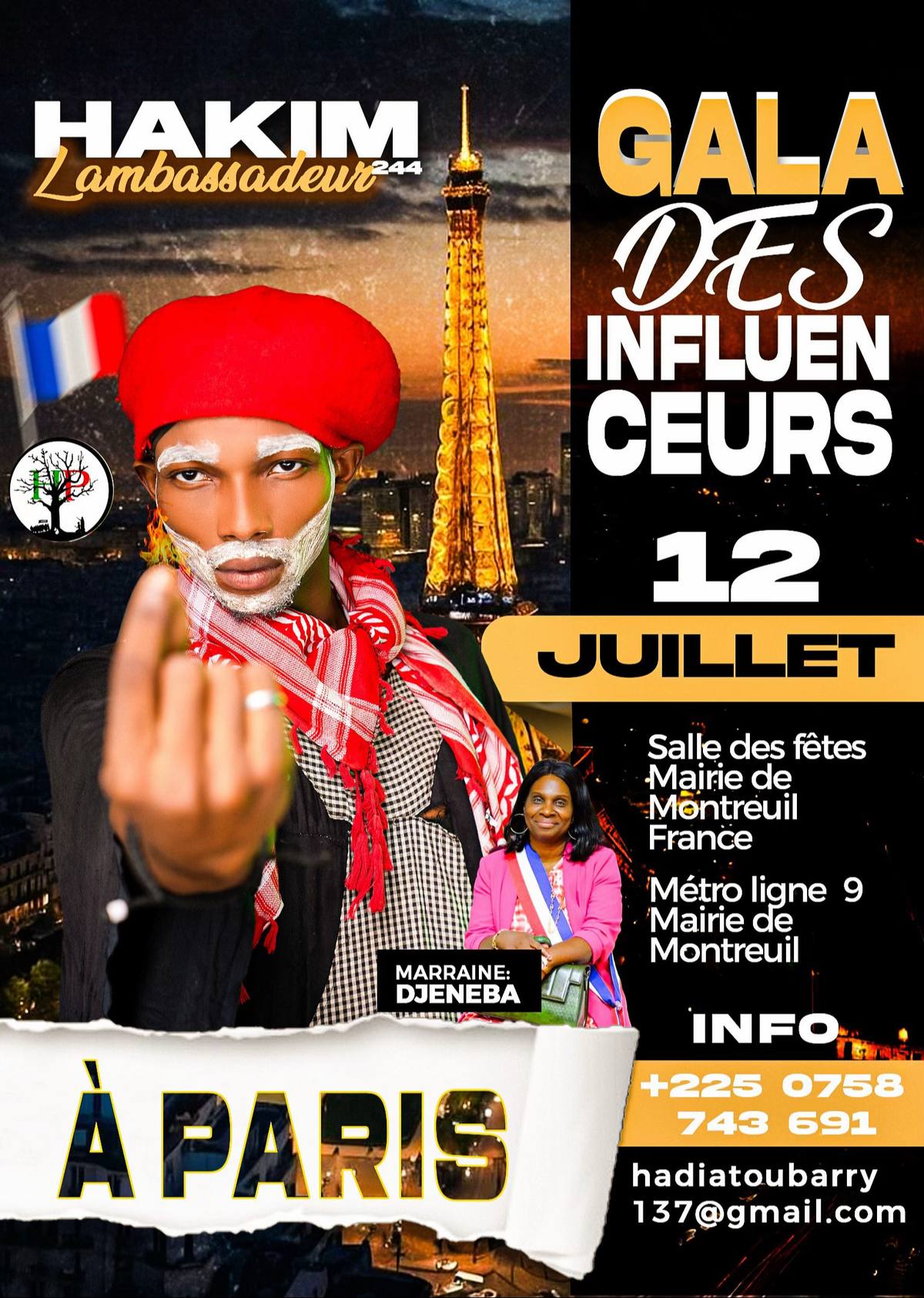 A post by @hakime224lambassadeurr on TikTok caption: GALA DES INFLUENCEURS – 1ère ÉDITION Paris – 12 Juillet 2025 Je suis fier de vous annoncer un événement unique, historique, et rassembleur : le tout premier Gala des Influenceurs, prévu pour le 12 juillet 2025 à Paris ! Cet événement est une célébration de la culture africaine, de la créativité, de la solidarité et de la réussite de la diaspora. Notre objectif ? Réunir les influenceurs africains d’Europe et tous ceux qui nous soutiennent, dans une ambiance festive, positive et inspirante. Une soirée de spectacle, de partage et de fierté. C’est la 1ère édition, et je compte sur vous pour qu’elle soit mémorable ! Je tiens à exprimer toute ma gratitude à ma marraine officielle, Madame Djeïnaba Kéïta, vice-maire de France, pour son soutien inestimable. Merci pour votre confiance et votre engagement à nos côtés ! Nous sommes également à la recherche de partenaires et sponsors pour faire de cet événement une réussite encore plus grande. Entreprises, marques, institutions : associez votre image à un projet fort, fédérateur et tourné vers l’avenir ! Émail :hadiatoubarry137@gmail.com Je suis Hakim 224, l’Ambassadeur, et je vous invite à partager, commenter et surtout venir nombreux ! Le Gala des Influenceurs, c’est NOUS. C’est l’Afrique qui brille. #GalaDesInfluenceurs #Hakim224 #AfriqueUnie #JennyBakhita #Paris2025 #1ereEdition #Partenaires #Sponsors #DiasporaAfricaine #cotedivoire🇨🇮 #