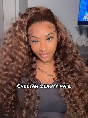 A post by @naaecash3 on TikTok caption: 180% Density #4 Chocolate Brown Loose Deep Wave 13x6 Full Frontal Lace Wig use code "brown10" for $10 off 😘 @CheetahBeautyHair ⛓️ in bye-oh #cheetahbeautyhair #wiginstall #wiginstalltutorial 