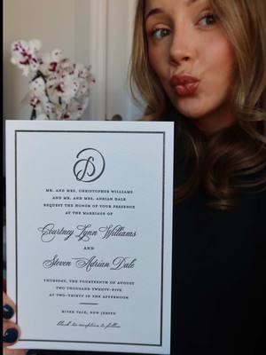 A post by @thefinancebrides on TikTok caption: our invites are sent: the wedding countdown is officially on🥹💌💍 @Minted  Use Code: TFBWED for up to 25% off Minted Stationery and Gifts including Wedding Stationery #mintedpartner #wedwithminted  • • • #weddinginvitations #weddinginvitationsuite #bridetobe #2025bride 