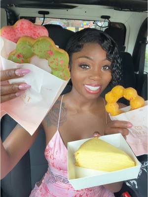 A post by @orianaasmr on TikTok caption: First time trying Mochi Dessert 😭 #mochi #mochidonuts #mochidessert #dessert #bobatea #tea #crepe #mango #eat #eatingshow #mukbang #donuts #fy #viral #viralfood 
