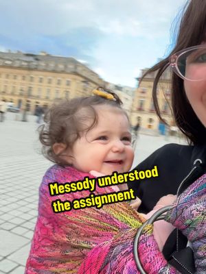 A post by @miriamezagui on TikTok caption: Paris flashback, we took a couple takes of this trend and I navel shared this version and it feels like a shame to just let it sit in my edits folder 😆 #paris #baby #babywearing #trend #ritz 