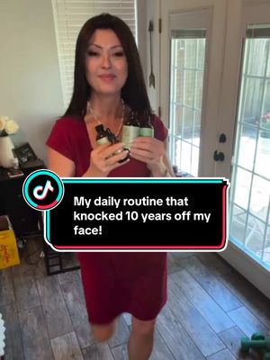 A post by @nicole_loves_tacos on TikTok caption: My daily routine that knocked 10 years off my face!  you can find my recommended oils by going to the tap link under my profile pic. #menopause #menopauseeducator #castoroil #antiaging #over40skincare #frankincense #menopausesupport #castoroilbenefit #guasha #jojoba #rosehip #facefitness