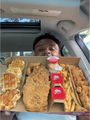 A post by @shawnfoodreviews7 on TikTok caption: Waffles really brought it together🍗🧇 #fyp #Foodie #kfc #fastfood #mukbang #review #chicken #asmr #fypシ 