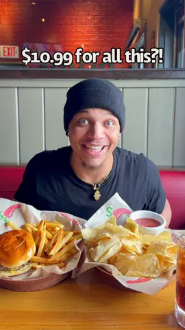 A post by @spicyycam_ on TikTok caption: #ChilisPartner Chili’s really gave us a feast for $10.99 💥 Big QP Burger is a beast and the chips and salsa are bottomless?! Yeah, I’m posted up at Chili’s for the rest of the week. (https://www.tiktok.com/@chilisofficial) @Chili’s Grill & Bar  #ChilisBigQP #MealDeal #BigQPBurger #FoodTok #BurgerLover #ValueMealUpgrade