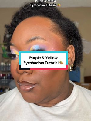 A post by @kbmakeupme24 on TikTok caption: Purple & Yellow Eyeshadow Tutorial 🎨  @SUGARCOSMETICS GUMMY BEAR PIGMENT  #fyp #foryoupage #viral #makeup #influencer #makeuptutorial #eyeshadow #eyeshadowtutorial 