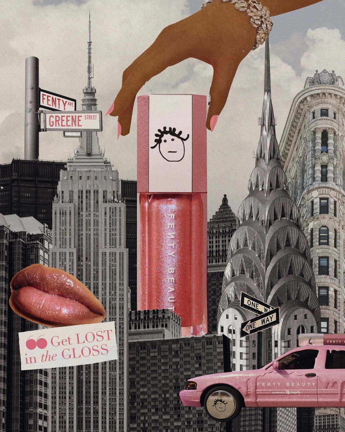 A post by @fentybeauty on TikTok caption: T-minus 3 days til the Gloss Bomb Shop *officially* opens in the heart of SoHo! 🗽 It’s almost time to pull up to our immersive pop-up experience powered by @Shopify to cop our NEW, limited-edition shade of #GlossBomb in ‘Grape Splash’, a shimmering holographic purple shade with a special Rhenna cap. 💖 Peep the deets below ⤵️ What: ✨ Giant, interactive Gloss Bomb stations 💝 Exclusive freebies + gifts with purchase 🚕 Dripped out, shimmery Gloss Bomb-inspired cabs 🍇 Grape Splash, an exclusive NEW Gloss Bomb shade When: May 9 - 11 from 11 AM - 6 PM Where: Shopify NY, 131 Greene St. New York, NY 10012 RSVP at the glossbombshop.com to get lost in the gloss 💌