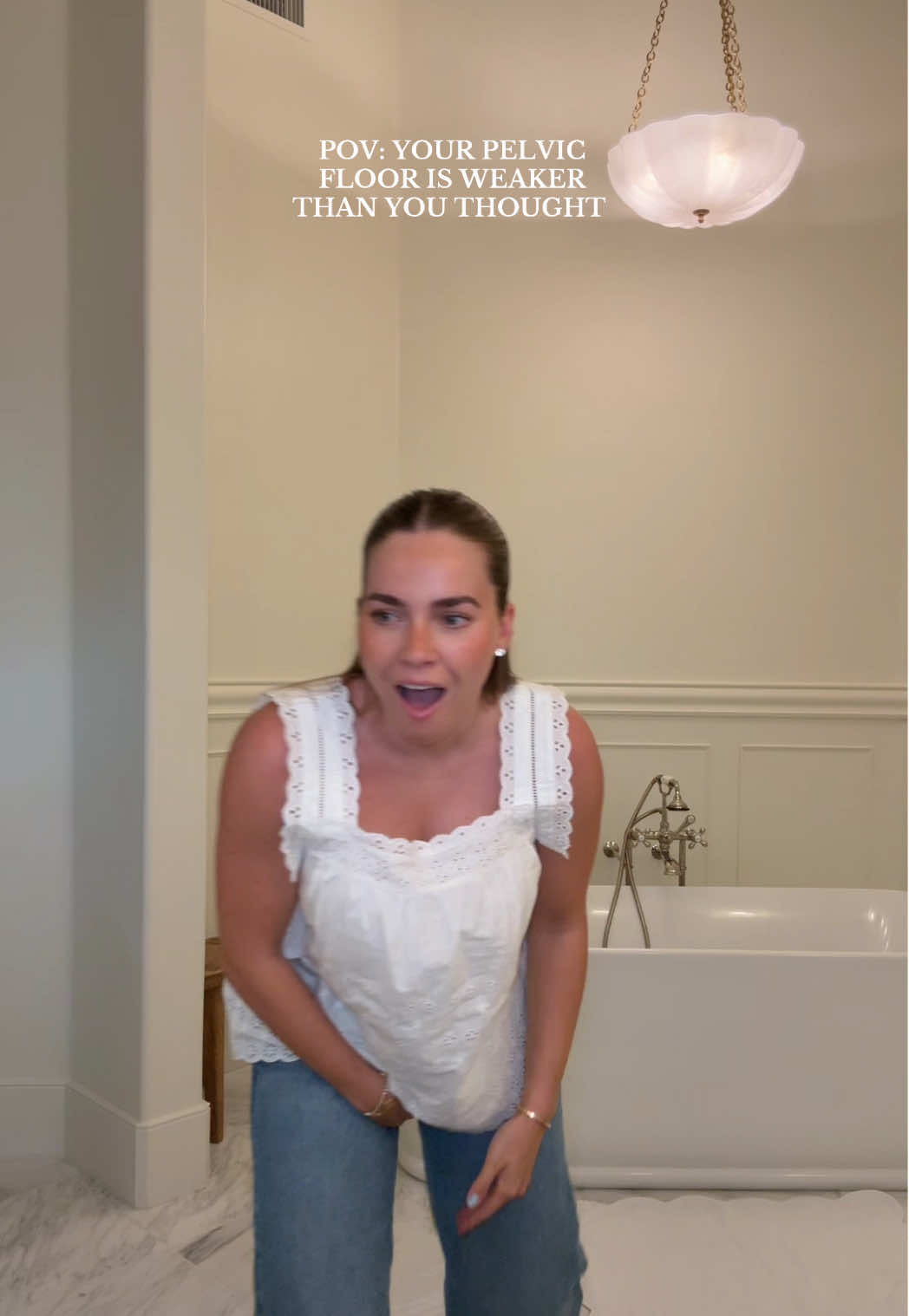 A post by @emiliekiser on TikTok caption: This trend has been stuck in my head but my bladder had other plans 🤪 #momsoftiktok #comedy #relatable #justgirlythings #fyp #momoftwo #pelvicfloor #momlife #trending 