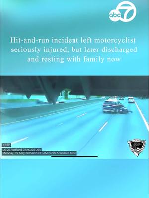 A post by @abc7newsbayarea on TikTok caption: An Oregon driver is now facing several felony charges after dashcam video captured him running a motorcyclist off the road on Monday. The victim did sustain serious injuries but has since been released from the hospital. #hitandrun #carcrash #dashcam #caughtoncamera #highway #roadrage #motorcycle #motorcyclist #abc7news 